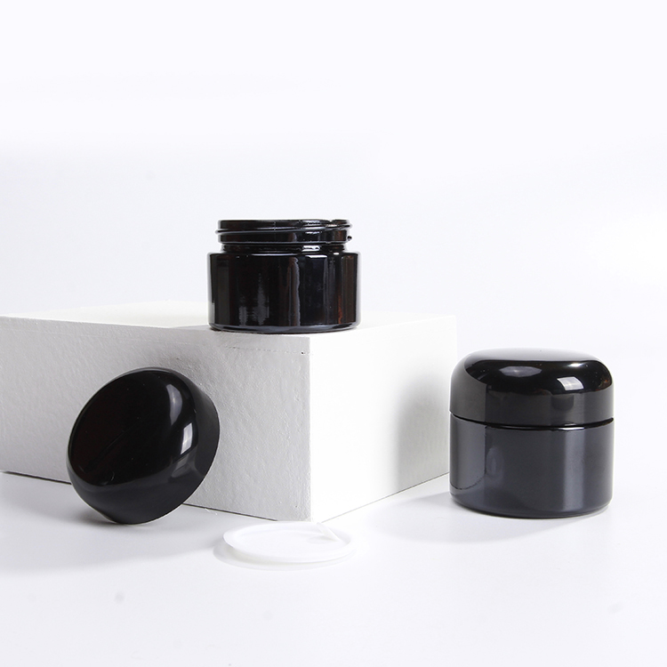 30g matt black glass cream jar eye cream sample small round jar cosmetic packaging container with black cap