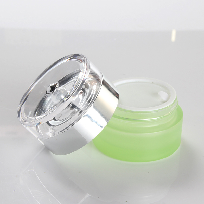 30g new green frosting cosmetics glass cream jar skin care cream mask packaging container silver clear plastic lid