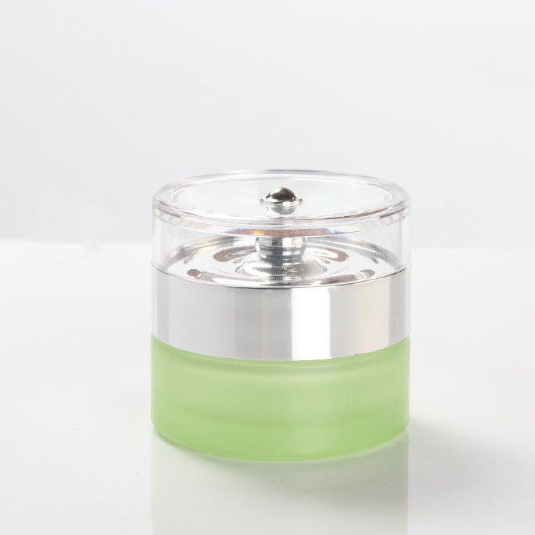 30g new green frosting cosmetics glass cream jar skin care cream mask packaging container silver clear plastic lid