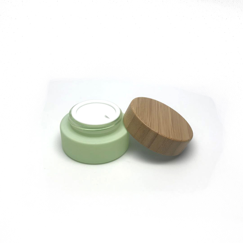 30g personal care face cream frosted green glass jar with eco friendly bamboo lid