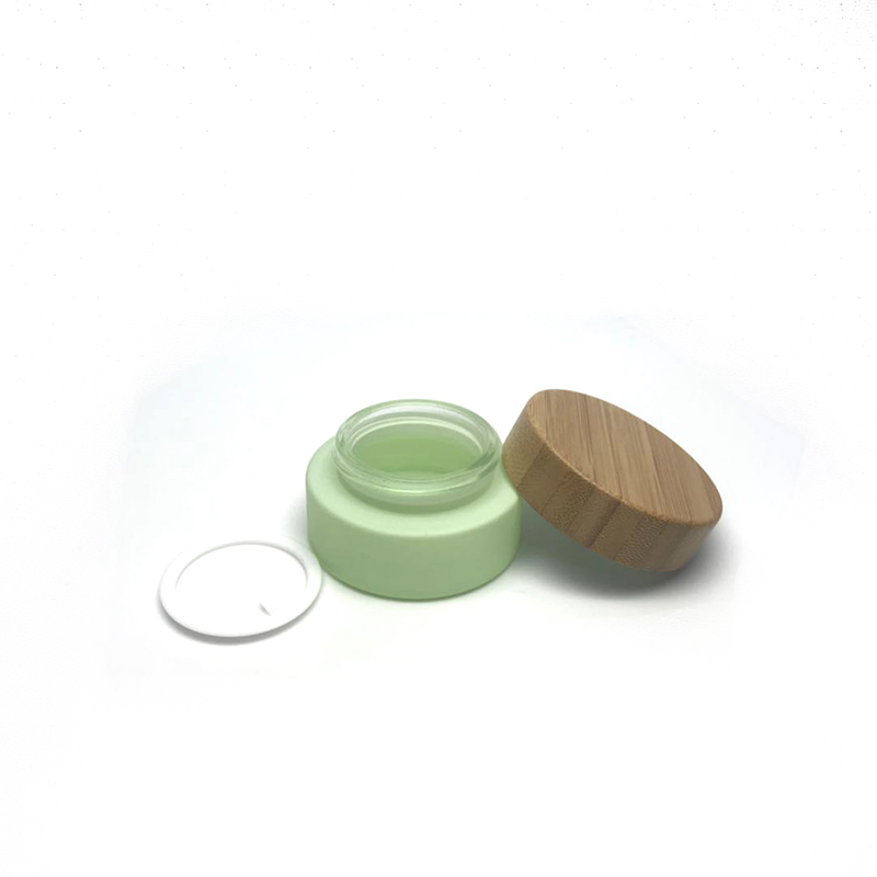 30g personal care face cream frosted green glass jar with eco friendly bamboo lid