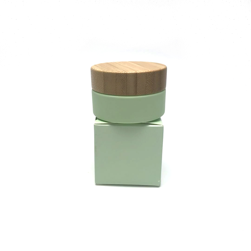 30g personal care face cream frosted green glass jar with eco friendly bamboo lid