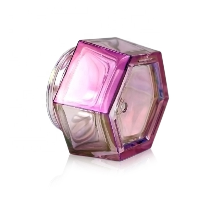 30g purple electroplated glass cream hexagonal jar with cap