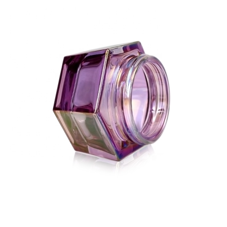 30g purple electroplated glass cream hexagonal jar with cap