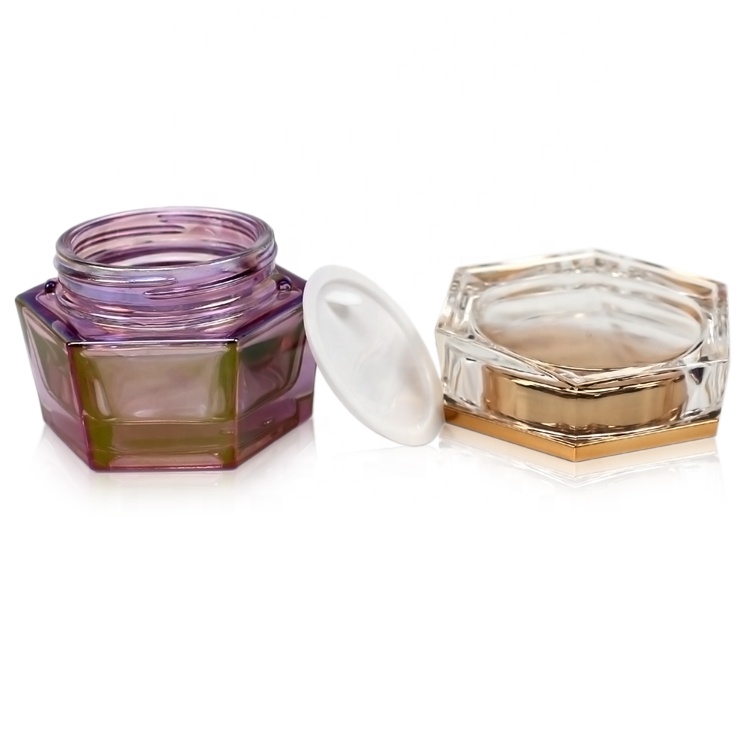 30g purple electroplated glass cream hexagonal jar with cap