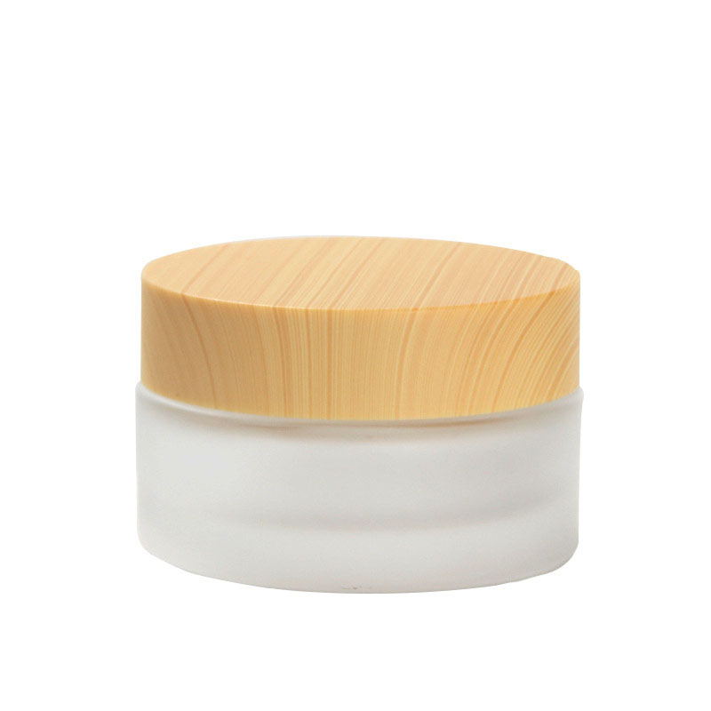 30g skin care cream frosted glass jar cosmetic mask eye cream packaging container with wood grain plastic lid