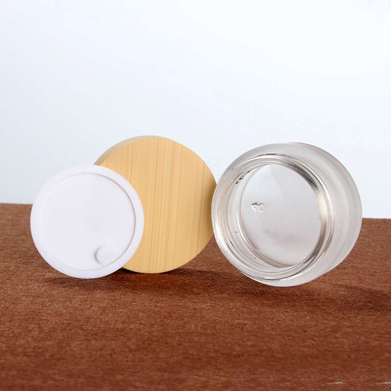 30g skin care cream frosted glass jar cosmetic mask eye cream packaging container with wood grain plastic lid