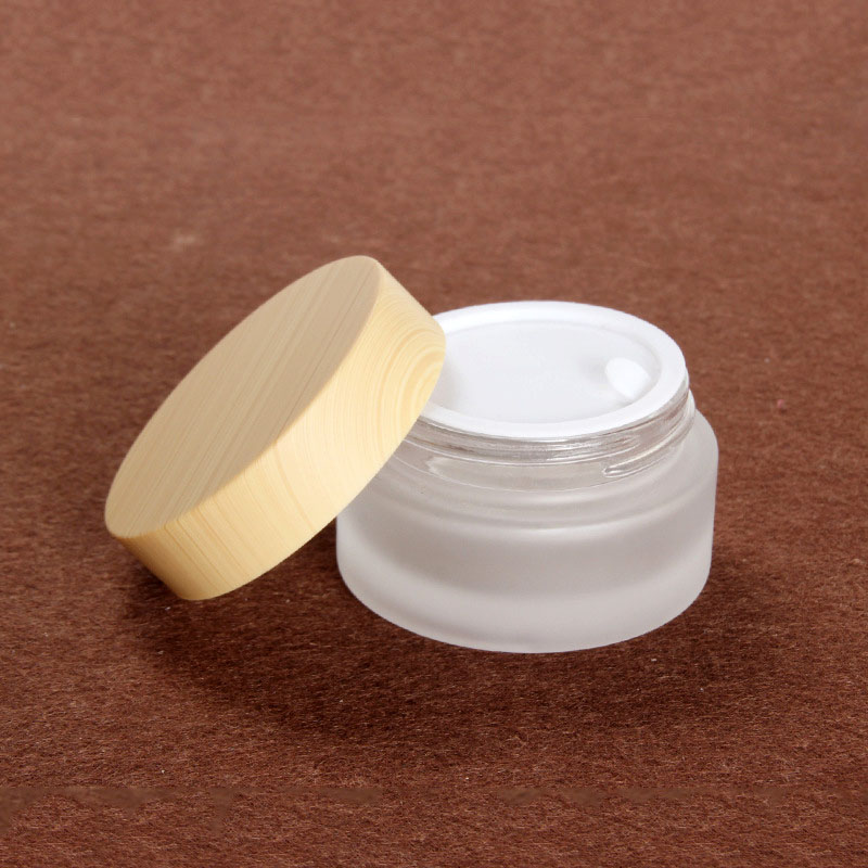 30g skin care cream frosted glass jar cosmetic mask eye cream packaging container with wood grain plastic lid