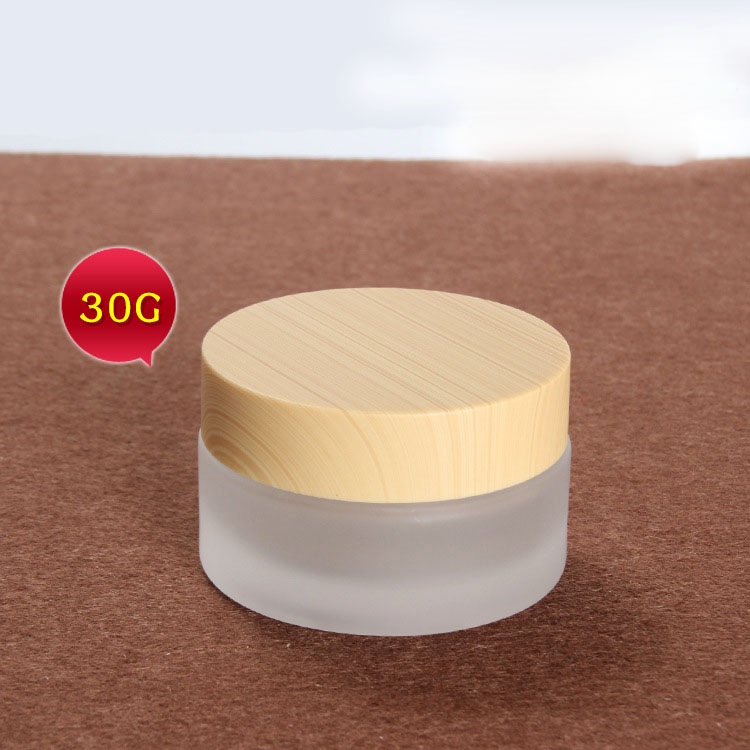 30g skin care cream frosted glass jar cosmetic mask eye cream packaging container with wood grain plastic lid