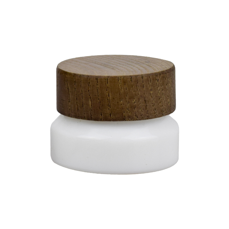 30g slant shoulder white glass cosmetic jar cosmetic package bamboo lid cosmetic jar