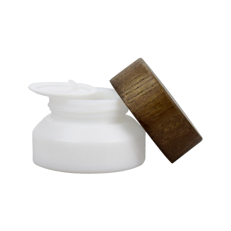 30g slant shoulder white glass cosmetic jar cosmetic package bamboo lid cosmetic jar