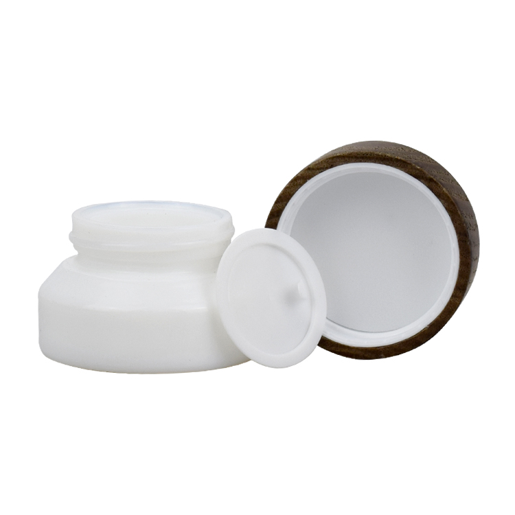 30g slant shoulder white glass cosmetic jar cosmetic package bamboo lid cosmetic jar