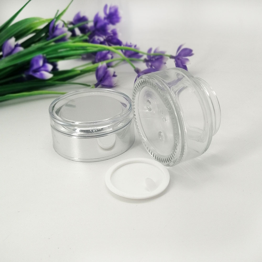 30g transparent glass cosmetic jar Skin care packaging jars with plastic acrylic silver lid Glass cream empty bottle