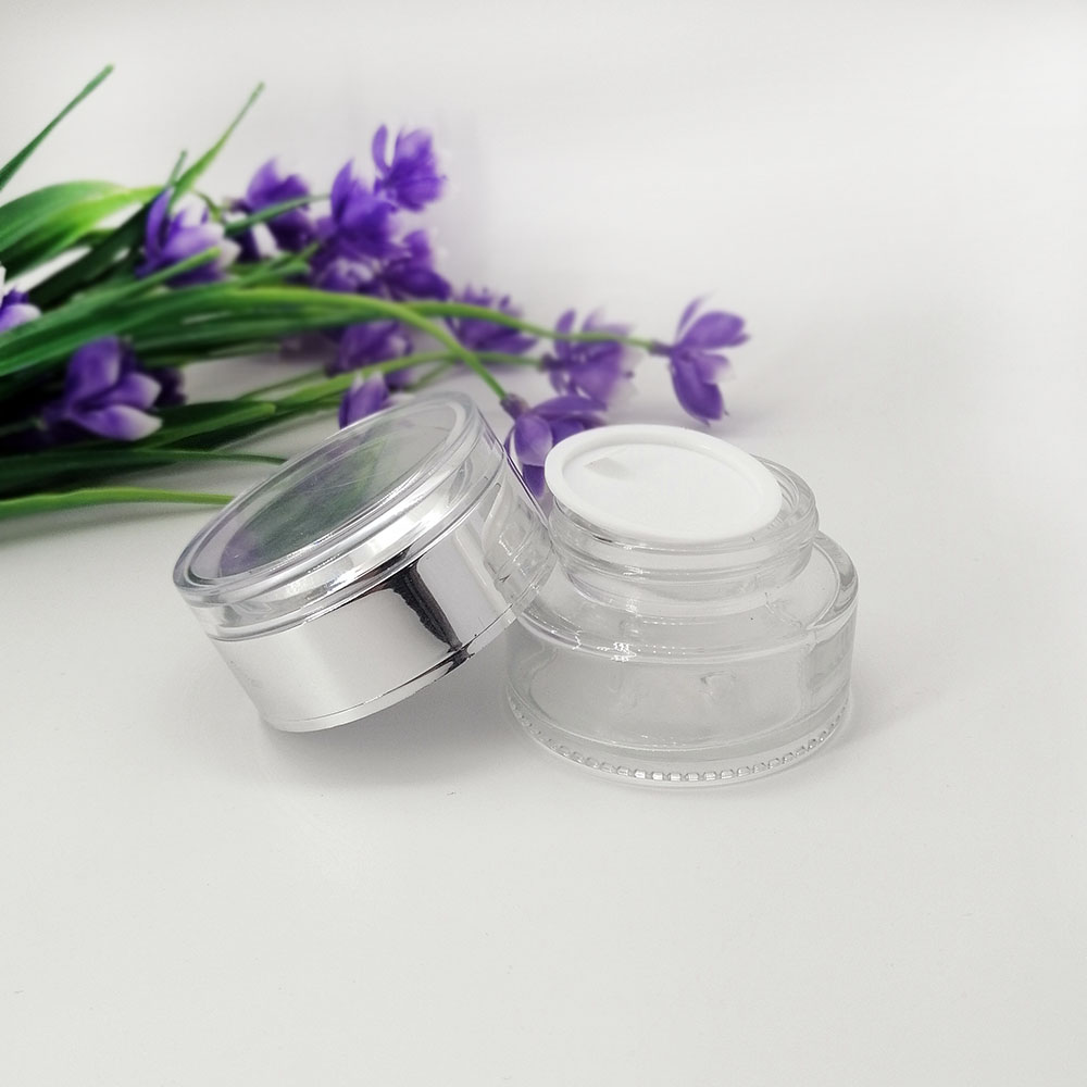 30g transparent glass cosmetic jar Skin care packaging jars with plastic acrylic silver lid Glass cream empty bottle
