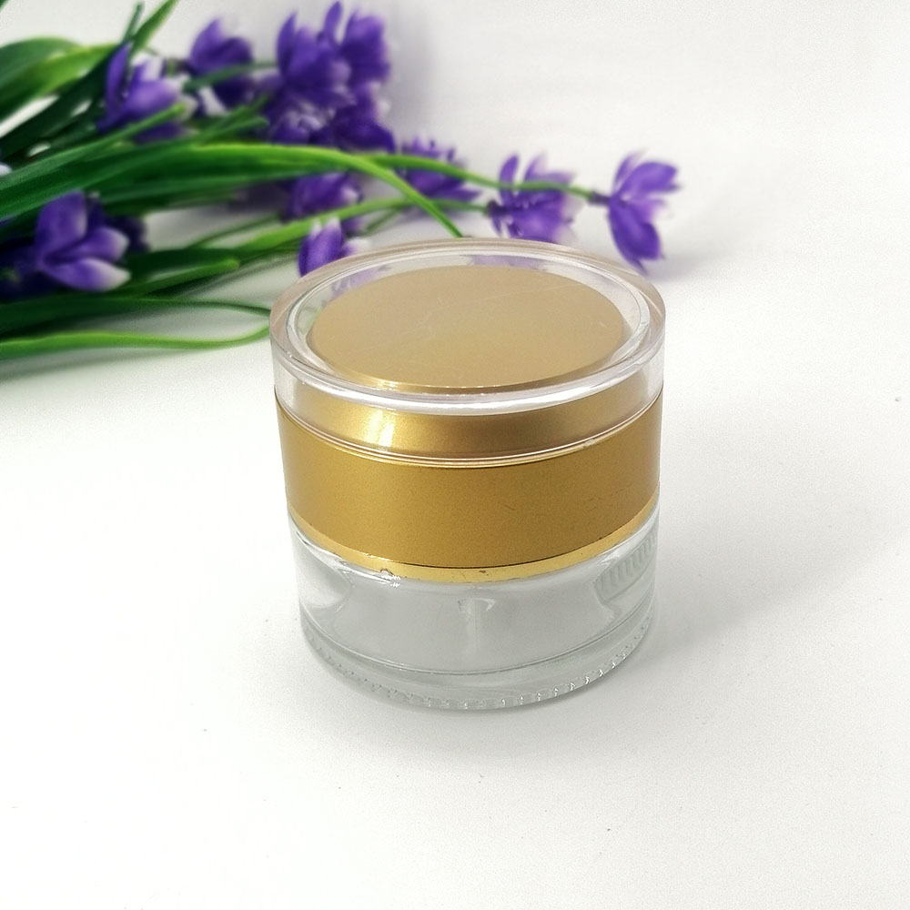 30g transparent glass cream empty jar skin cream cosmetic packaging container with plastic acrylic yellow lid