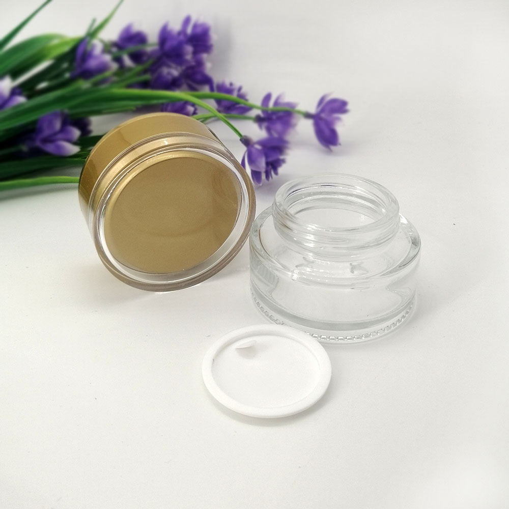 30g transparent glass cream empty jar skin cream cosmetic packaging container with plastic acrylic yellow lid