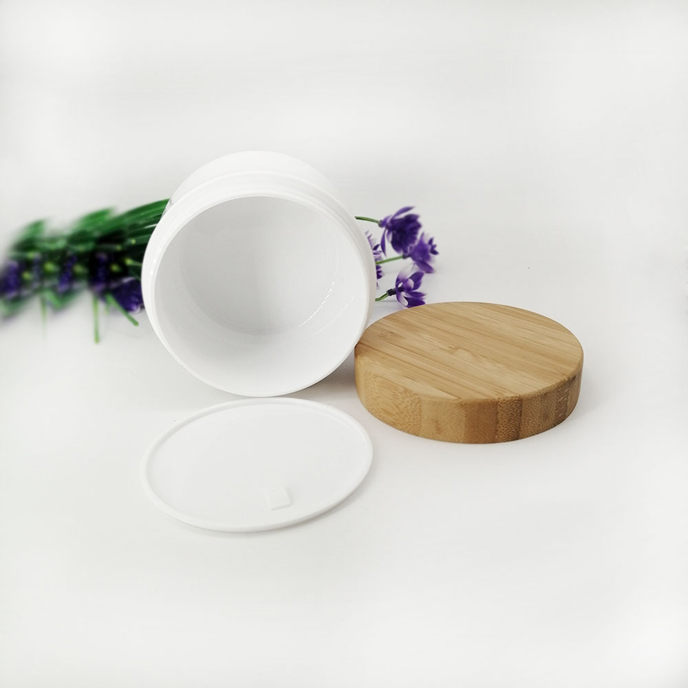 30g white plastic cream empty jar mask skin cream packaging PP container with eco friendly wood grain bamboo lid