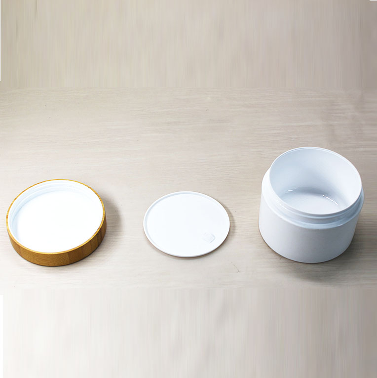 30g white plastic cream empty jar mask skin cream packaging PP container with eco friendly wood grain bamboo lid