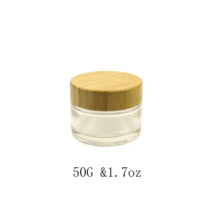 30gram 50 ml round empty glass packaging cosmetic jar with bamboo lid