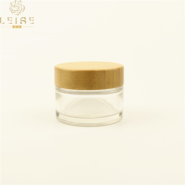 30gram 50 ml round empty glass packaging cosmetic jar with bamboo lid