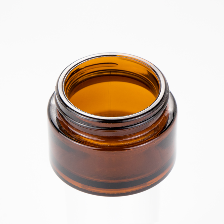 30gram amber glass cosmetic container glass cream jar with black plastic lid