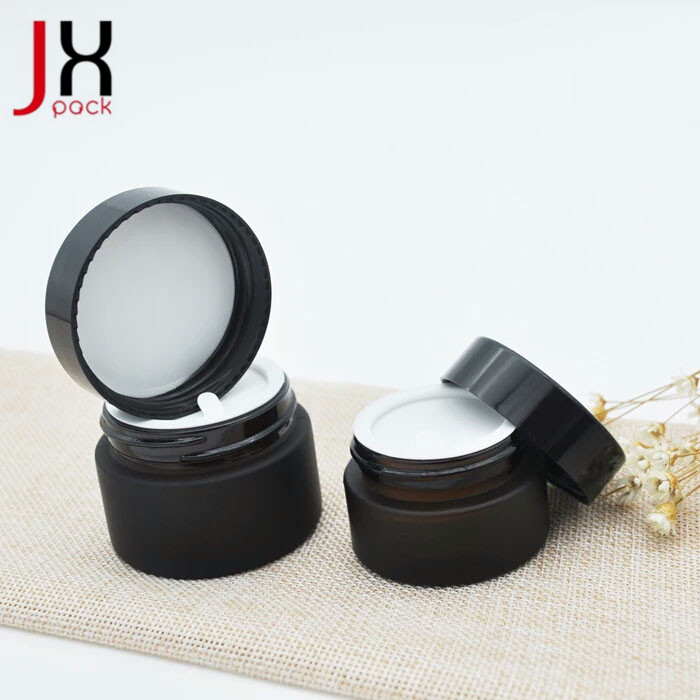 30gram amber glass cosmetic container glass cream jar with black plastic lid