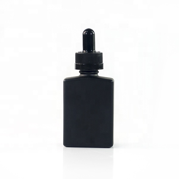 30ml 1 Oz 50ml 100ml Flat SQUARE Matte BLack Glass Dropper Bottle with bamboo cap