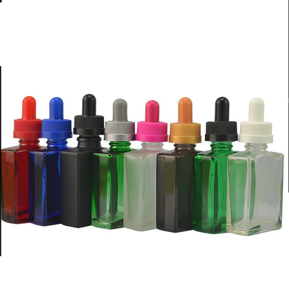 30ml 1 Oz 50ml 100ml Flat SQUARE Matte BLack Glass Dropper Bottle with bamboo cap