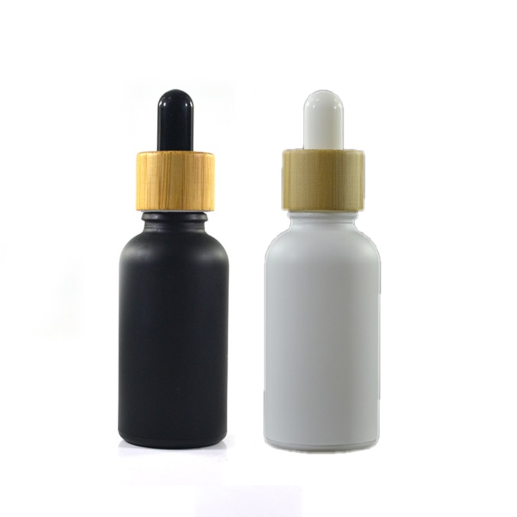 30ml 1 oz Frosted pink orange red Glass Dropper Bottle with Bamboo wood lid