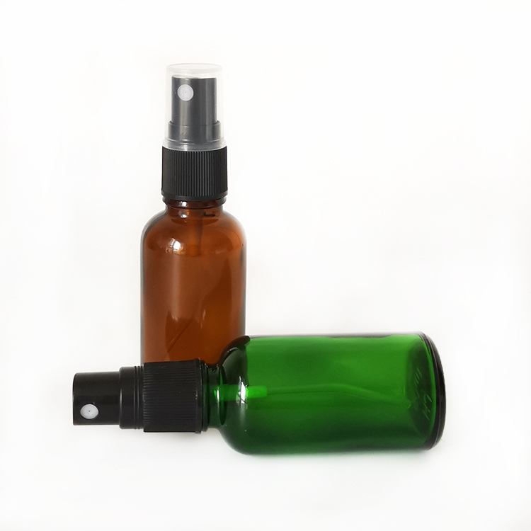 30ml 1 oz amber glass spray bottle with black spray caps