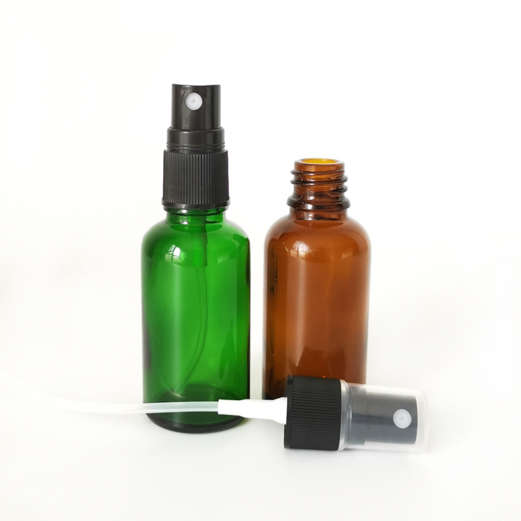 30ml 1 oz amber glass spray bottle with black spray caps