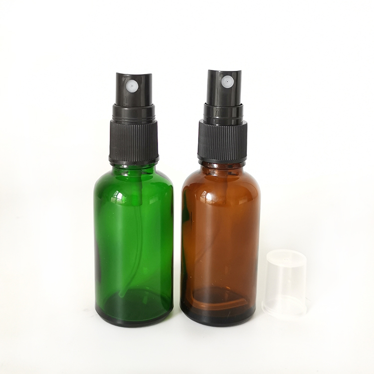 30ml 1 oz amber glass spray bottle with black spray caps