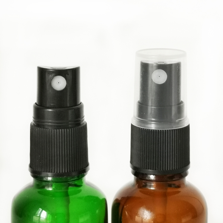 30ml 1 oz amber glass spray bottle with black spray caps