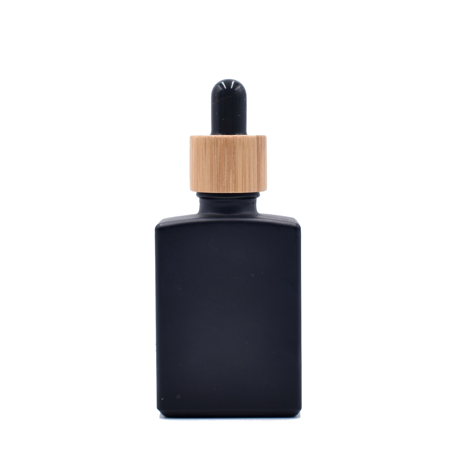 30ml 1 oz matte black white clear red Rectangular frosted glass dropper bottle with bamboo dropper cap