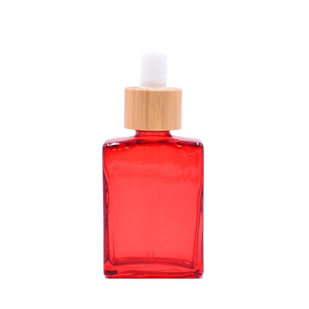 30ml 1 oz matte black white clear red Rectangular frosted glass dropper bottle with bamboo dropper cap