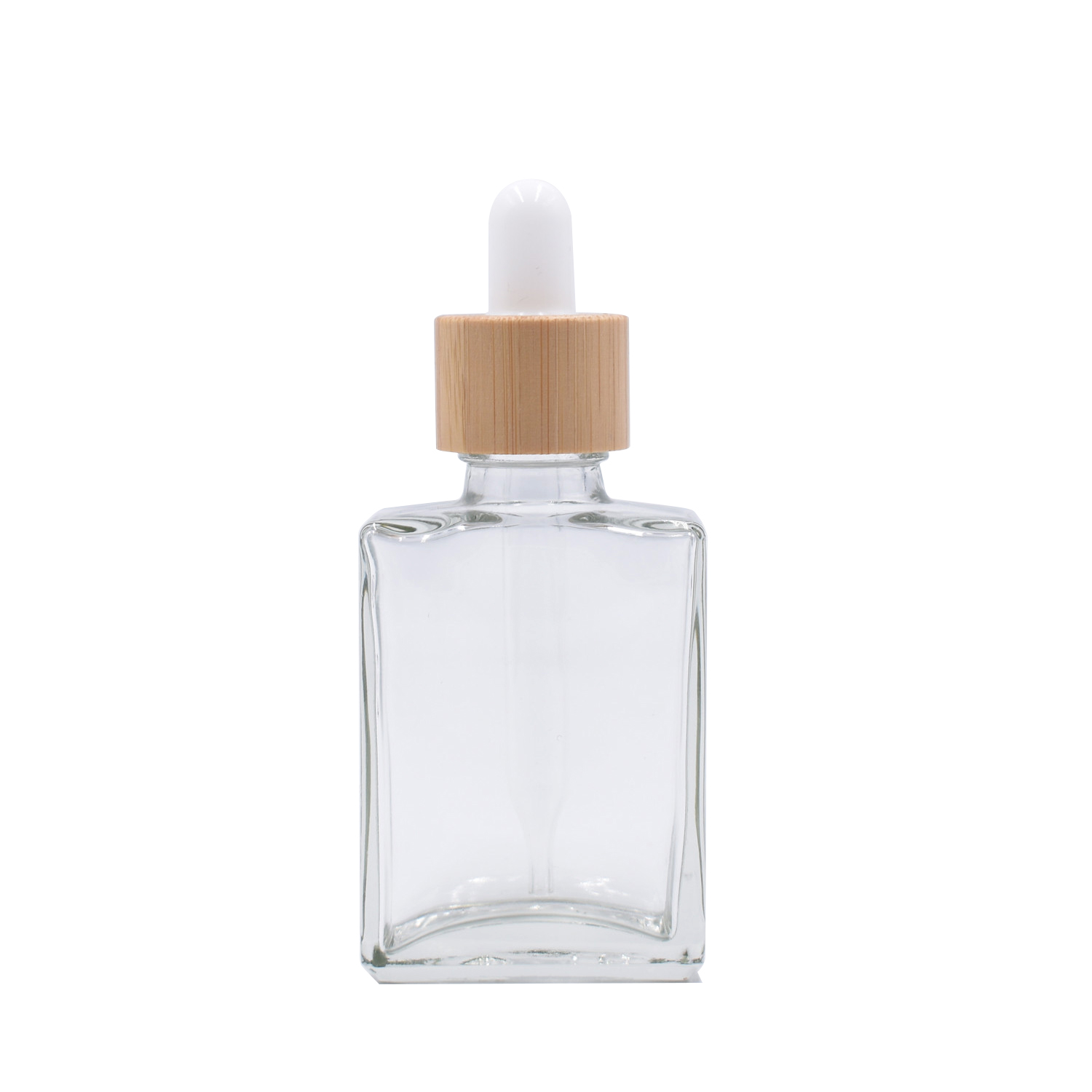 30ml 1 oz matte black white clear red Rectangular frosted glass dropper bottle with bamboo dropper cap