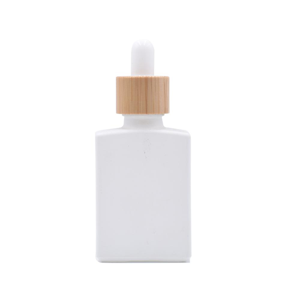 30ml 1 oz matte black white clear red Rectangular frosted glass dropper bottle with bamboo dropper cap