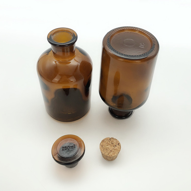 30ml-1000ml clear or amber narrow mouth glass reagent bottle with glass lid and cork