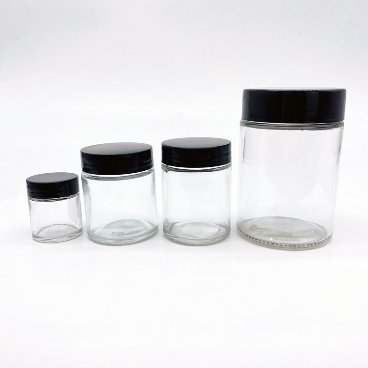30ml 100ml 110ml 360ml straight round transparent glass storage jar with black plastic cap for candle