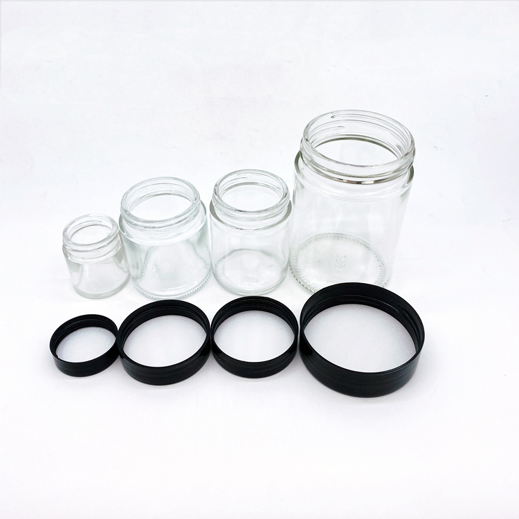 30ml 100ml 110ml 360ml straight round transparent glass storage jar with black plastic cap for candle