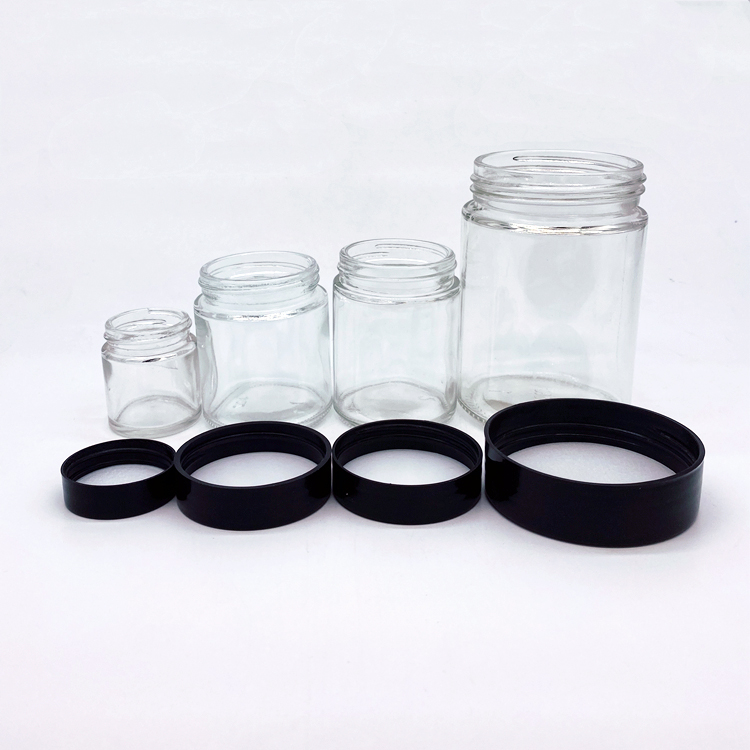 30ml 100ml 110ml 360ml straight round transparent glass storage jar with black plastic cap for candle