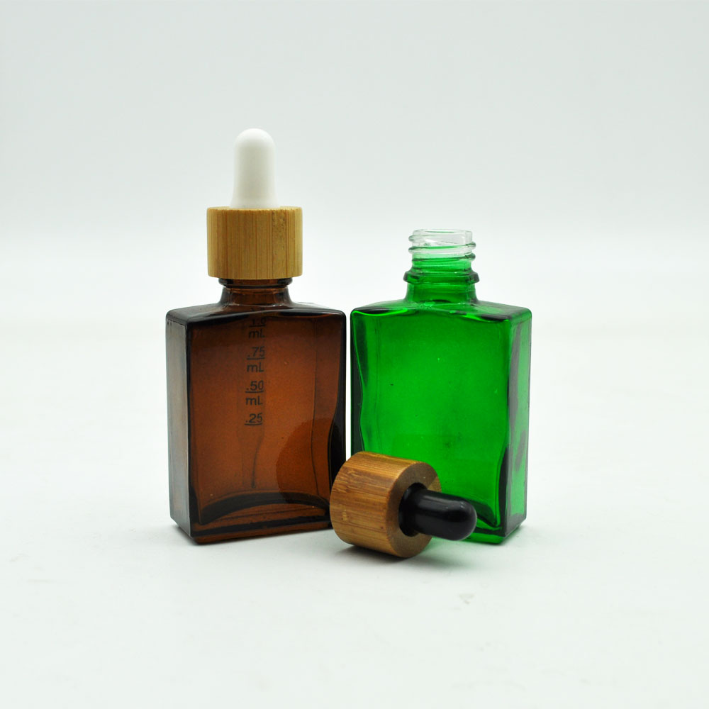 30ml 100ml bamboo cap matt green glass clear oil dropper bottle with gift box