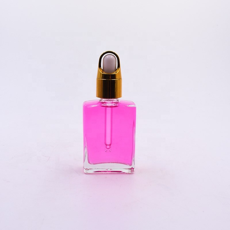 30ml 100ml clear rectangle square essential oil glass bottle for serum lotion cosmetic perfume packing with dropper lid pipette
