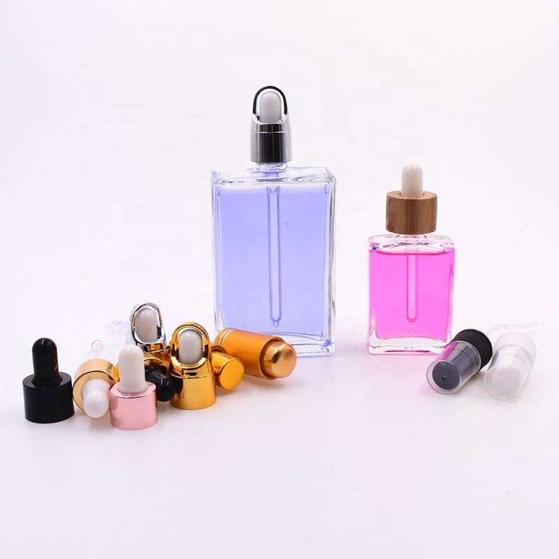 30ml 100ml clear rectangle square essential oil glass bottle for serum lotion cosmetics packaging with dropper lid pipette spray