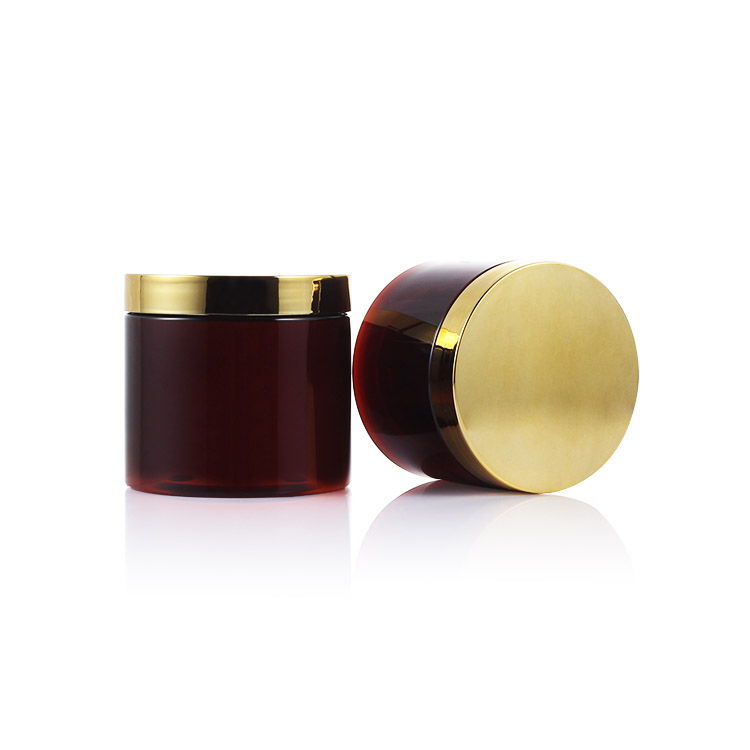 30ml,120ml,400ml,500ml amber PET plastic cream jar for skincare with golden lid