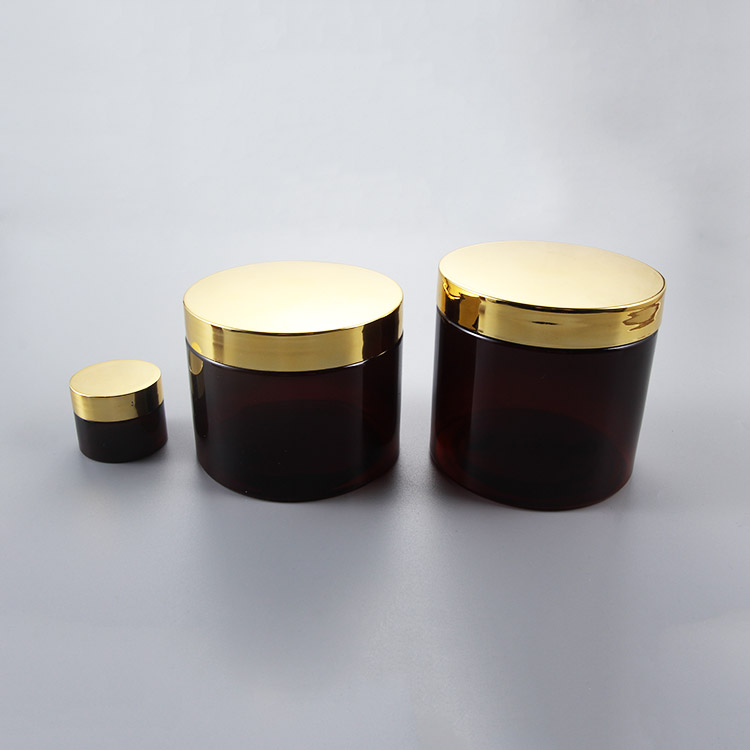 30ml,120ml,400ml,500ml amber PET plastic cream jar for skincare with golden lid