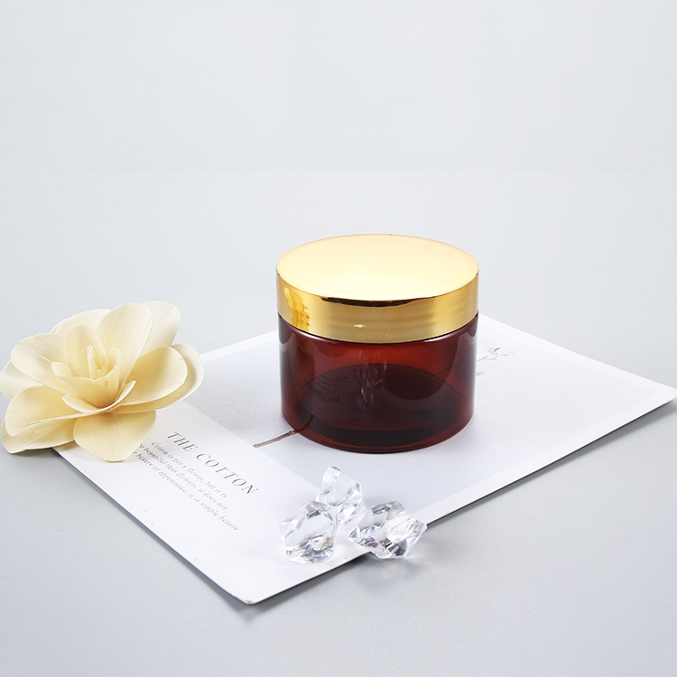 30ml,120ml,400ml,500ml amber PET plastic cream jar for skincare with golden lid