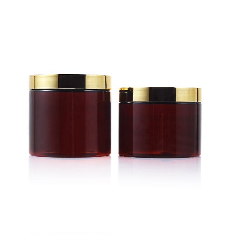 30ml,120ml,400ml,500ml amber round pet plastic cosmetic jar with golden cap