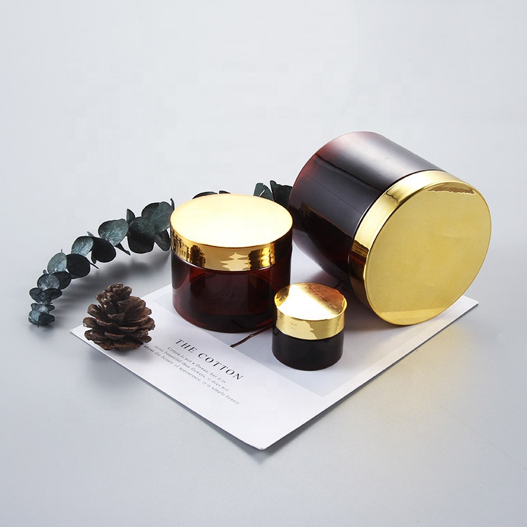 30ml,120ml,400ml,500ml amber round pet plastic cosmetic jar with golden cap