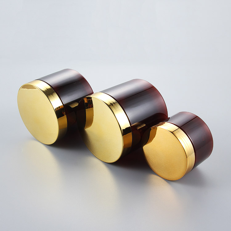 30ml,120ml,400ml,500ml amber round pet plastic cosmetic jar with golden cap